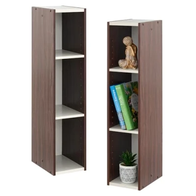 Abbildung von Iris Ohyama Platzsparendes Regal, Schlank, 3 Ebenen, Set aus 2, Braun, Verstellbar, Modular, Für Wohnzimmer, Homeoffice, Schlafzimmer, Organisation, Bücher, CD, Dekor, Einfache Montage, UB 9020