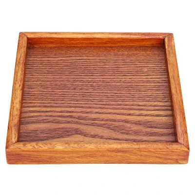 Abbildung von TOPINCN Tee Tablett,Serviertablett Hölzern tragbar Tablett Quadratische Form Massivholz Kaffee Snack Essen Speiseteller Serviermatten(18 * 18 2)