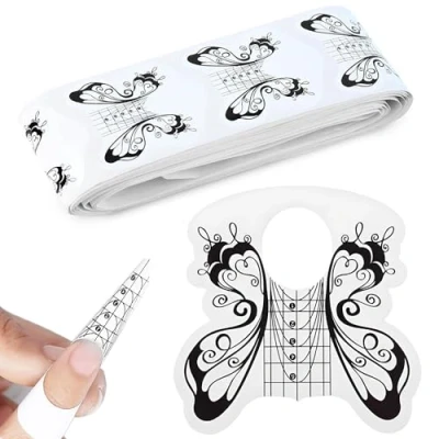 Abbildung von 100 Stück Nagel Schablonen, Selbstklebende Butterfly Schwarz, Nagelschablonen Modellier Schablone selbstklebend für Gel Nägel,für die Künstliche Fingernagel Modellage/DIY Maniküre