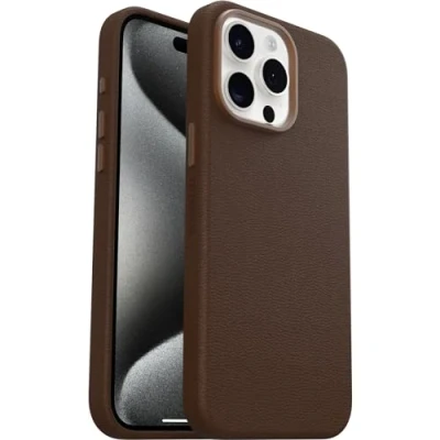 Abbildung von OtterBox Symmetry Series Cactus Leather MagSafe Hülle für iPhone 15 Pro Max, stoßfest, sturzsicher, dünne Schutzhülle, 3x mehr Stürze als nach Militärstandard, Braun