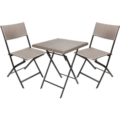 Abbildung von BRUBAKER Balkonset Toskana mit Tisch und 2 Stühlen Wetterfest klappbar platzsparend Polyrattan Balkonmöbel Set Sitzgruppe für Balkon Terrasse Garten Bistroset Klappstühle Grau Braun