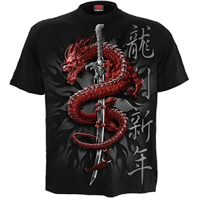 Abbildung von Spiral Oriental Dragon T Shirt Schwarz 4XL