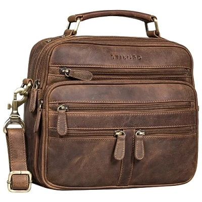 Abbildung von STILORD &#039;Veland&#039; Vintage Messenger Bag für Herren Echtleder Männer Businesstasche klein Kameratasche Leder Umhängetasche Herren, Farbe:mittel braun
