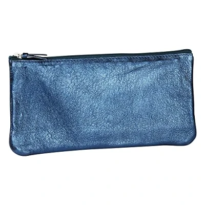 Abbildung von Clairefontaine 8706C Schlampermäppchen (mit Perlmutt Effekt flach, 22 x 11cm, praktisch und robust, aus Leder) 1 Stück indigoblau