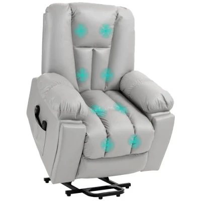 Abbildung von HOMCOM Massagesessel Elektrischer Aufstehsessel mit Seitentaschen (Fernsehsessel Fernbedienung, 1 St., Relaxsessel Liegefunktion), für Arbeitszimmer, Wohnzimmer, Hellgrau