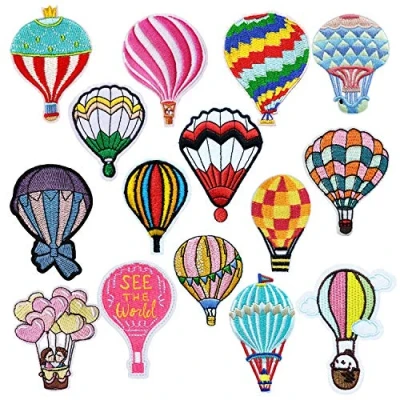 Abbildung von Woohome Heißluftballon Patches Zum Aufbügeln, 15 Stück Patch Sticker für Kleidung Blumen Aufnäher Applikation Flicken Aufbügeln Kinder DIY T Shirt Jeans Taschen