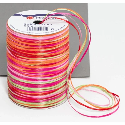 Abbildung von PRÄSENT Klebeband Geschenkband Raffia matt pink/rot/orange/grün 3,0 mm x 50,0 m