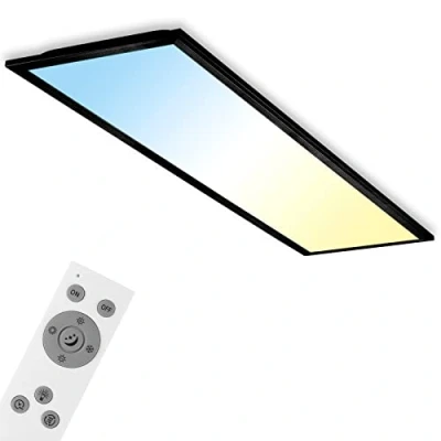 Abbildung von Briloner Leuchten LED Panel 7167 015, CCT Farbtemperatursteuerung, Fernbedienung, dimmbar, ultraflach, fest verbaut, Kaltweiß, Neutralweiß, Tageslichtweiß, Warmweiß, Deckenlampe, 100x25x6cm, Schwarz, 24W, Wohnzimmer, Schlafzimmer, Flur