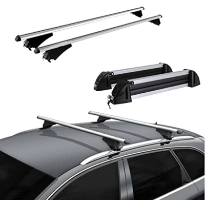 Abbildung von Dachträger aus Aluminium + Skihalter 4 Paar oder 2 Snowboarden für SUZUKI VITARA ab 2015 mit integriertem Railing