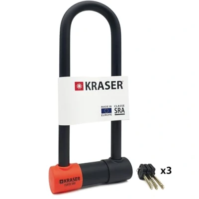Abbildung von KRASER KR85L Anti Diebstahl Motorrad Fahrradschloss Bügelschloss Vorhängeschloss U Homologiert SRA Schloss Sicherheit Solides 85x300 Ø18 Diebstahlsicherung Motorräder Motorroller Fahrrad