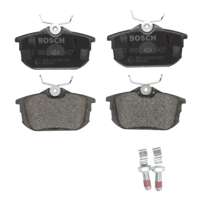 Abbildung von BOSCH 0 986 424 427 Bremsbelagsatz Low Metallic mit akustischer Verschleißwarnung Anti Quietsch Blech, Schrauben Zubehör