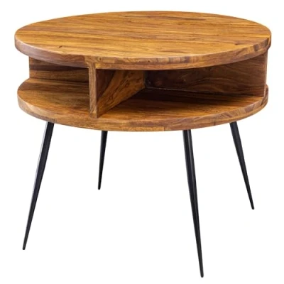 Abbildung von FINEBUY Couchtisch FB54850 (Sheesham Massivholz / Metall 60x45x60cm, Sofatisch), Wohnzimmertisch Stauraum Rund, Kaffeetisch Modern