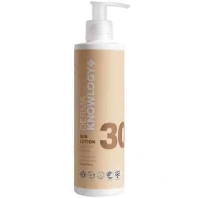 Abbildung von DermaKnowlogy Sonnencreme Lotion LSF30 Allergiegeprüfter Sonnenschutz für Empfindliche Haut Ohne Parfüm, Farbstoffe, Octocrylen, Mikroplastik Coral &amp; ECO zertifiziert, Wasserfest, Vegan, 200 ml
