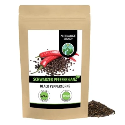Abbildung von Pfeffer schwarz ganz (1kg), Pfefferkörner 100% naturrein, natürlich ohne Zusätze, vegan, Schwarzer
