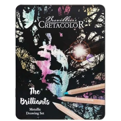 Abbildung von CRETACOLOR The Brilliants, 12 Buntstifte, metallic Farben, hochpigmentiert, weicher und satter Farbauftrag, vermischbar übermalbar, extra dicke Stifte