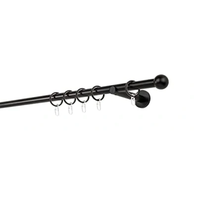 Abbildung von ondeco Gardinenstange auf Maß 20mm Ball 1 lauf Vorhangstange Wandträger 12cm Stilgarnitur mit Ringen für Vorhänge Schwarz 270cm