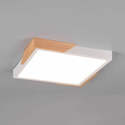 Abbildung von Reality Leuchten LED Deckenleuchte Meta R67191131, Kunststoff Weiß matt, Holz, inkl. 20 Watt, Switch Dimmer