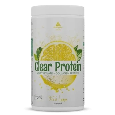Abbildung von PEAK Clear Protein 450g Geschmack Fresh Lemon I 15 Portionen klares Whey Isolat + bioaktive Kollagenpeptide BODYBALANCE fruchtiger, erfrischender zuckerfrei 450 g