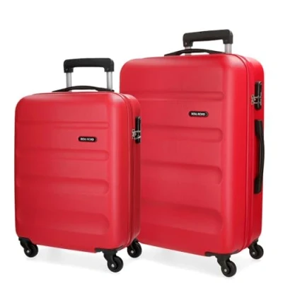 Abbildung von Roll Road Flex Kofferset Rot 55/65 cms Hartschalen ABS Kombinationsschloss 91L 4 Räder Handgepäck