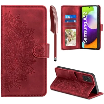 Abbildung von Handyhülle für Samsung Galaxy A52S 5G/A52 4G/5G, Hülle 5G Lederhülle Flip PU Leder Case Kartenfach Magnet Ständer Klapphülle Schutzhülle A52 /A52S, Rot
