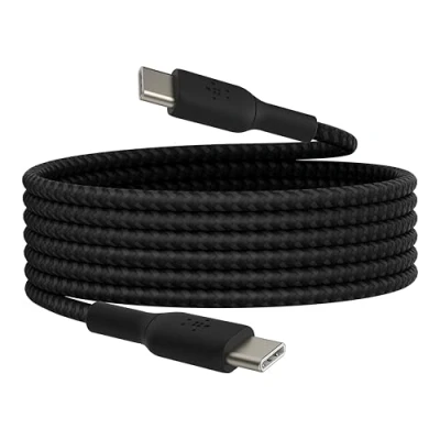 Abbildung von Belkin BoostCharge (2 m) geflochtenes USB C auf Kabel für iPhone 15, 15 Pro, Pro Max, Plus, Galaxy S24, S23, Note10, Note9, Pixel 8, 7, iPad usw. Schwarz