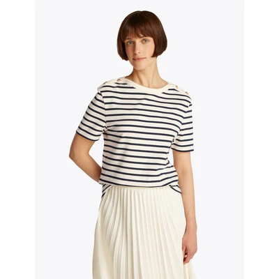 Abbildung von Tommy Hilfiger Stripe Tshirt print, Damen, Größe: XL, Calico/dark night navy