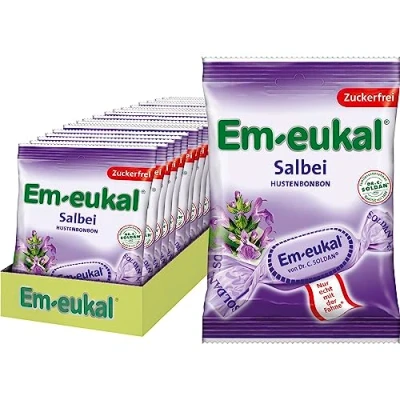 Abbildung von Em eukal Salbei Hustenbonbon zuckerfrei 75g Aromatisch und kräuterig frisch Mit feinem Salbeiextrakt hochwertigen ätherischen Ölen Vitamin C (20 x 75g)