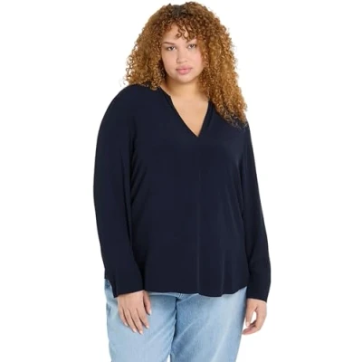 Abbildung von Tommy Hilfiger Damen Bluse Viscose Crepe Blouse V Ausschnitt, Blau (Desert Sky), 46