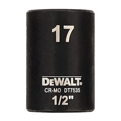 Abbildung von Dewalt Steckschlüssel Extreme Impact 1/2&quot; kurz DT7535 (17mm Ø, 38mm Länge, extrem robust und schlagfest, bis 300 Nm+ geeignet, mit gelaserten Größenangaben)