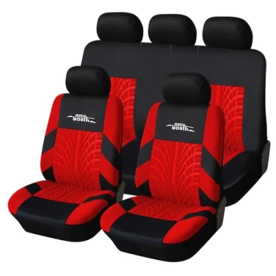 Abbildung von AUTOYOUTH Autositzbezüge Universal Fit Komplettset Autositzschoner Reifenschienen Autositzzubehör, Rot