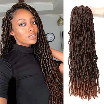 Abbildung von Faux Locs Crochet Hair Kanekalon Kunsthaar Braids Extensions Zum Einflechten Fake Haarverlängerung Set (60.9CM （Pack of 7), #1B 30)
