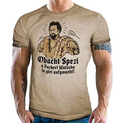 Abbildung von LOBO NEGRO® T Shirt im Vintage Retro Used Look Für echte Bayern Fans: Obacht Spezi