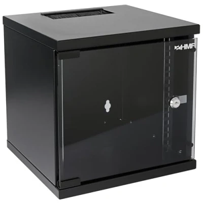 Abbildung von HMF Serverschrank Netzwerkschrank, 10 Zoll, 6 HE, 300 mm Tiefe, Voll montiert, Glastür, Schwarz