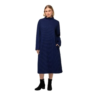 Abbildung von Ulla Popken Struktur Taschen Stehkragen Langarm Freizeitkleid, Damen, Größe: 42/44, Titan blau