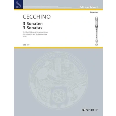 Abbildung von 3 Sonaten: 1 Blockflöte (S/A/T) oder andere Melodie Instrumente und Basso continuo. Partitur Stimmen.: recorder or other melodic ... Partition et parties. (Edition Schott)