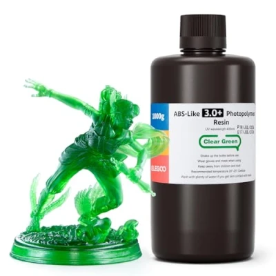 Abbildung von ELEGOO ABS Like 3.0 Plus 3D Drucker Resin Klargrün 1000g, Hohe Hitzebeständigkeit Harz, Niedrigere Viskosität und Schrumpfung, 405nm LCD UV Aushärtung für MSLA/LCD/DLP