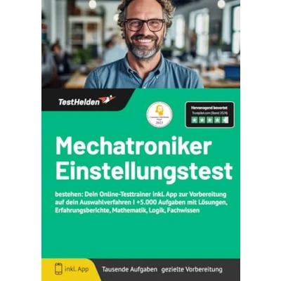 Abbildung von Einstellungstest Mechatroniker bestehen: dein Online Testtrainer inkl. App zur Vorbereitung auf Auswahlverfahren I +5.000 Aufgaben mit Lösungen, Erfahrungsberichte, Mathematik, Logik, Fachwissen
