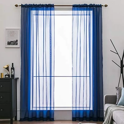 Abbildung von MIULEE 2er Set Voile Vorhang Transparente Gardine aus Polyester Stangendurchzug Transparent Wohnzimmer Luftig Dekoschal für Schlafzimmer Dunkelblau 245 x 140cm (H B), Rod Pocket