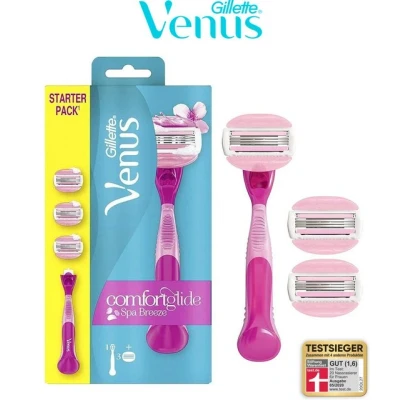 Abbildung von Gillette Venus Rasier Set ComfortGlide Spa Breeze Frauenrasierer + 2 Rasierklingen, 4 tlg., extra sanftes Hautgefühl Kein Rasierschaum erforderlich