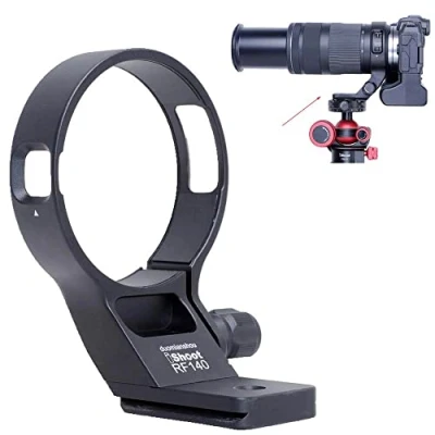 Abbildung von iShoot Metall Objektivkragen, Stativ Halterungsring, kompatibel mit Canon RF 100400 mm f/5.68 IS USM, Objektivstütze, Halterung unten ist Arca Swiss Fit Schnellwechselplatte Schwalbenschwanzrille