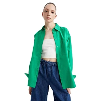 Abbildung von DeFacto Damen U7763AZ Tunic Shirt, Green, M