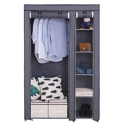 Abbildung von LEADZM Kleiderschrank, Faltschrank Stoffschrank Faltbare Garderobe Canvas mit Reißverschluss, Fächern, für Schlafzimmer, Wohnzimmer (Grau, 110 x 45 175 cm)