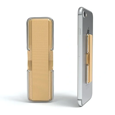 Abbildung von EAZY CASE Smartphone Fingerhalterung/Fingerhalter mit Standfunktion I Handy Haltegriff, Fingerschlaufe, Finger Halterung, Smartphonehalter, Selfie Handyhalter, 2 Metallclips, Gold