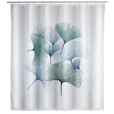 Abbildung von WENKO Anti Schimmel Duschvorhang Ginkgo, Textil Vorhang mit Antischimmel Effekt fürs Badezimmer, waschbar, wasserabweisend, Ringen zur Befestigung an der Duschstange, 180 x 200 cm