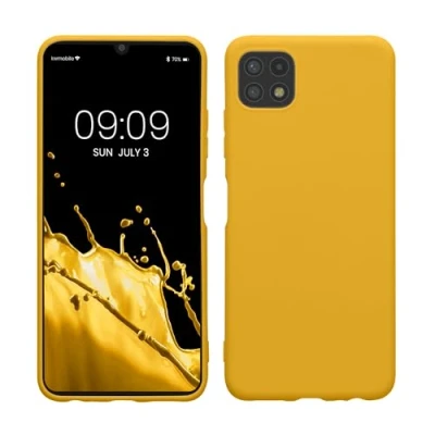 Abbildung von kwmobile Hülle kompatibel mit Samsung Galaxy A22 5G weiches TPU Silikon Case Cover geeignet für kabelloses Laden Honiggelb