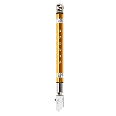 Abbildung von Handrad Art Glasschneider Hartmetallschneiden Rad Metallgriff Handwerkzeuge für dickes Glas Mosaik und Fliesen Bleistift Form Design Ergonomischer Griff Stärke 3 15mm (Golden)