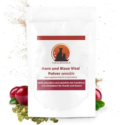 Abbildung von Vitalpfoten 75g Harn und Blase Vital Pulver sensitiv für Hunde &amp; Katzen mit Cranberry, Mannose Kürbiskern, pflanzliche Hausmittel Rezeptur Harnwege