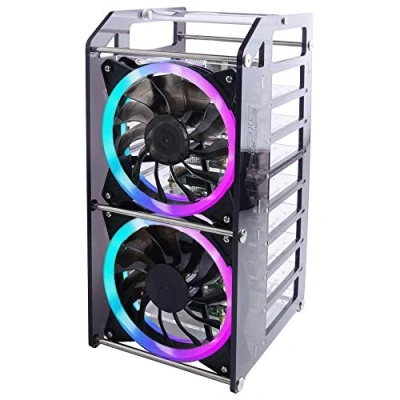 Abbildung von GeeekPi Raspberry Pi Cluster Gehäuse, Rack Gehäuse Stapelbares mit Lüfter 120 mm RGB LED 5V für 4B / 3B + 2B B und Jetson Nano (8 Lagen)