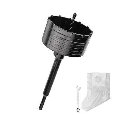 Abbildung von 110MM Bohrkrone (XXL Zähne) schwarz set mit 220mm SDS plus verlängerung und 4 Schneidigen Zentrierbohrer 8x110mm,Wandlochsägebohrer für Mauerwerk Beton