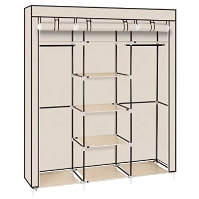 Abbildung von LEADZM Kleiderschrank, Faltschrank Stoffschrank Faltbare Garderobe Canvas mit Reißverschluss, Fächern, für Schlafzimmer, Wohnzimmer (Beige 1, 150 x 45 175 cm)